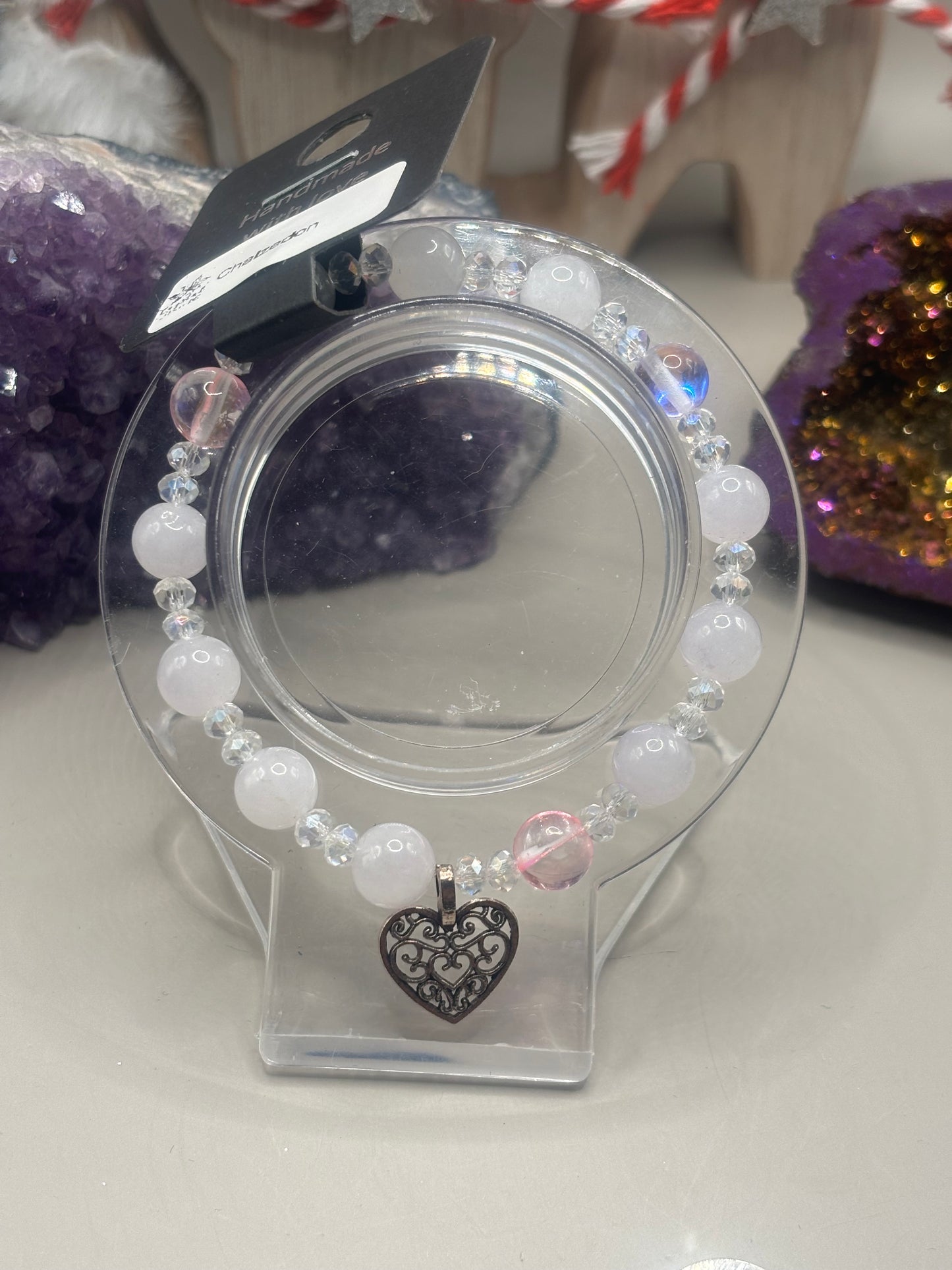 Chalzedon mit Herz Charm Armband Handmade