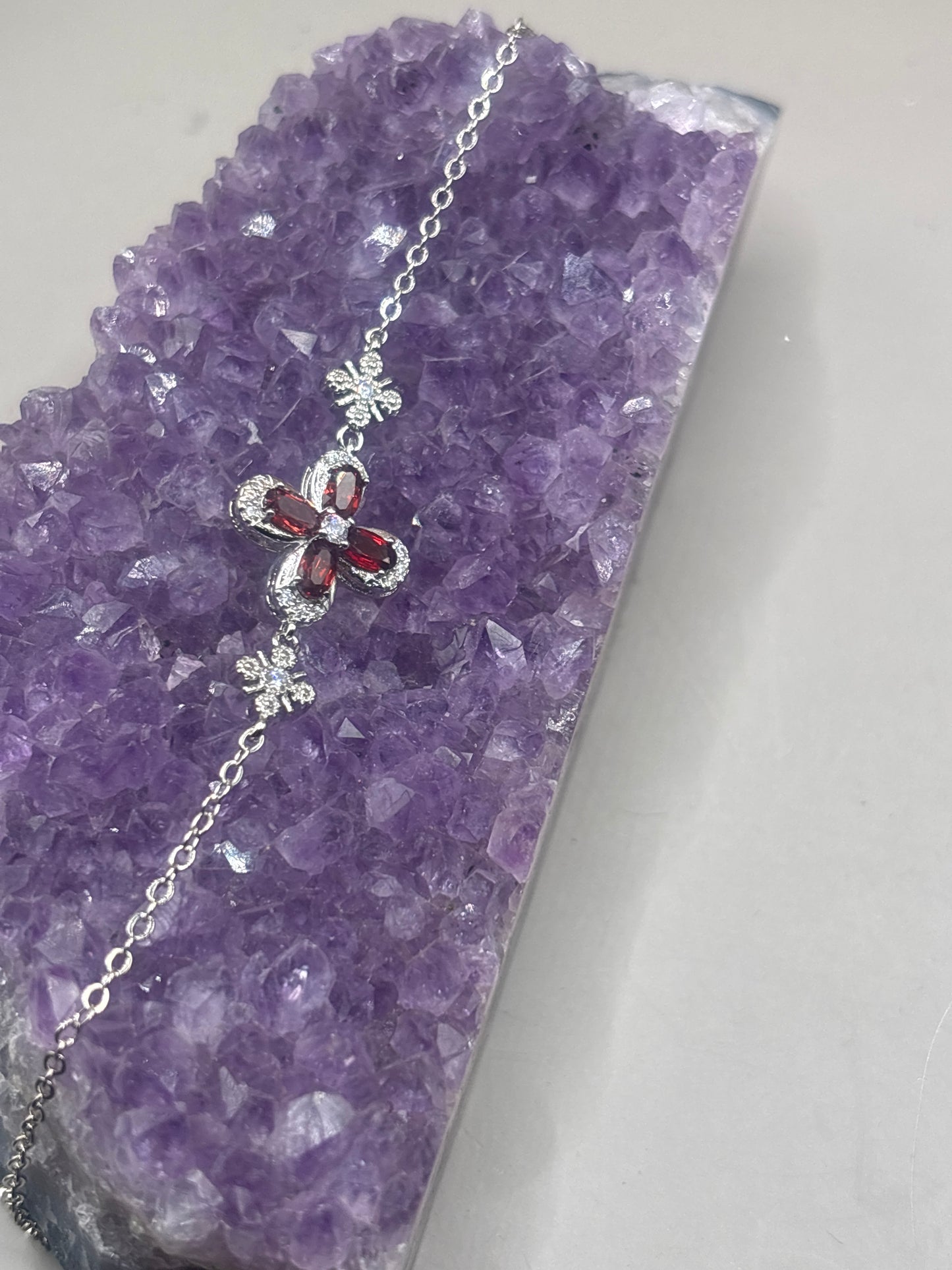 Granat große Blume Armband