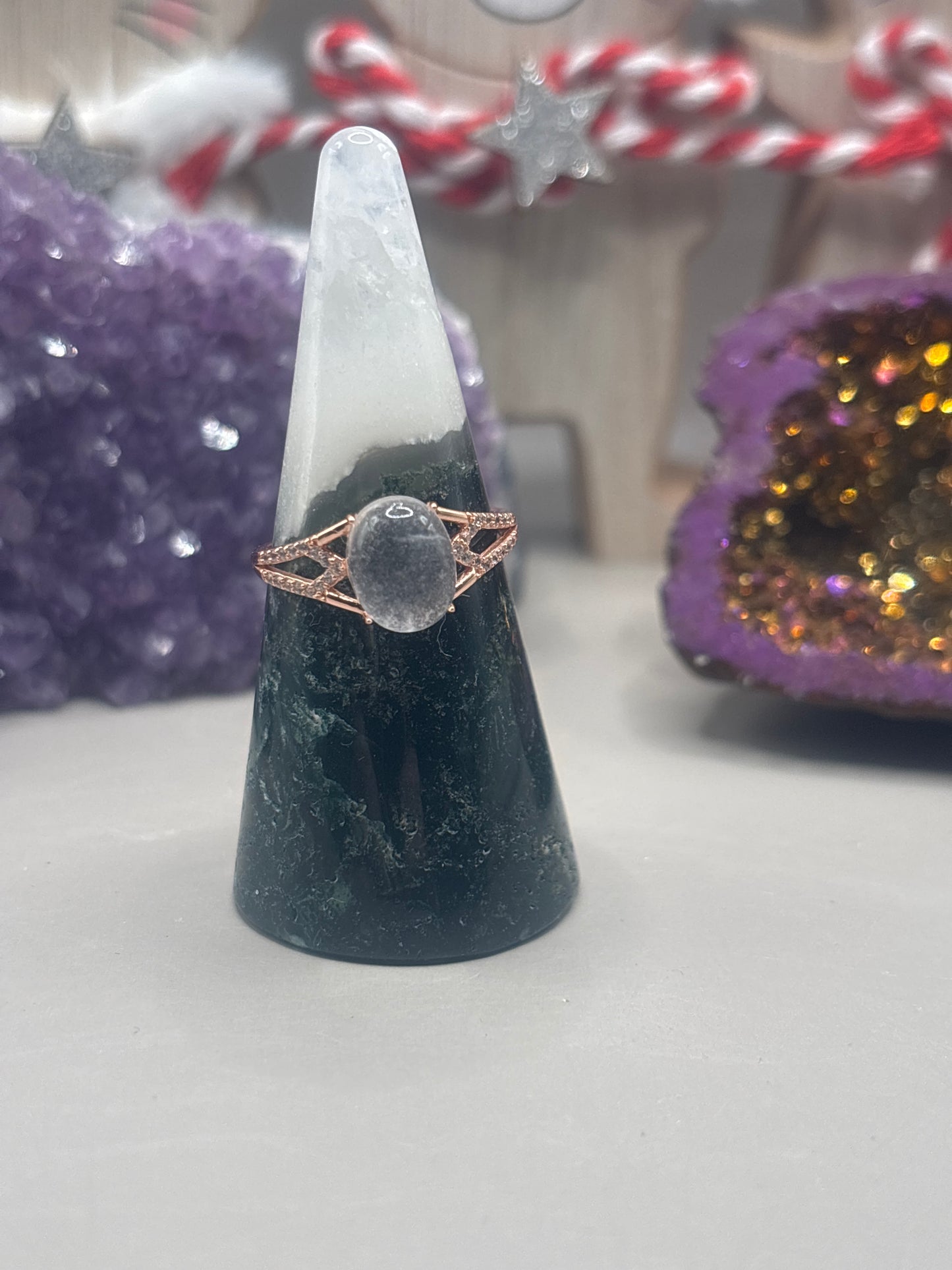 Weiße Jade mit großem Stein Ring