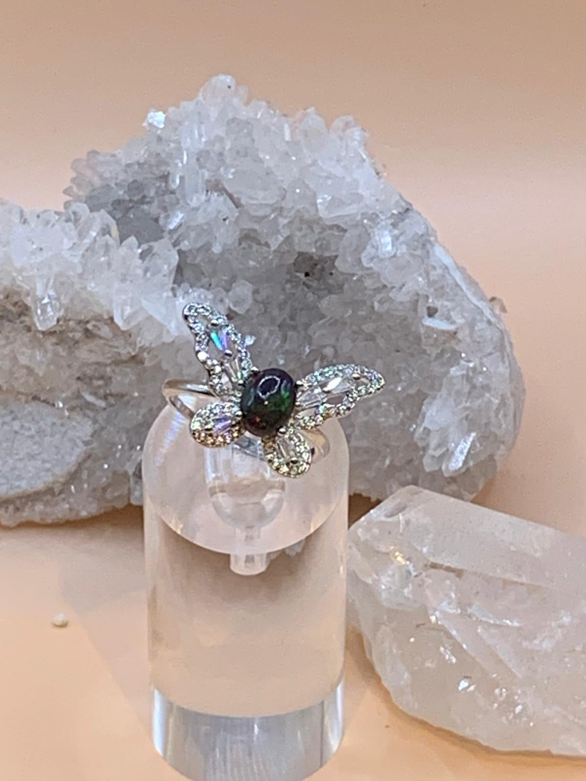 Schwarzer Opal Schmetterling Ring