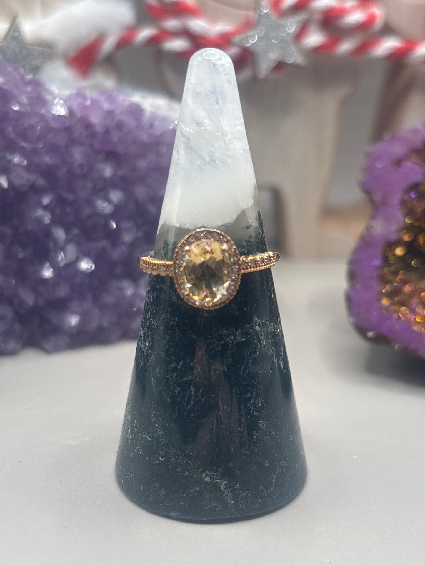 Citrin Gold/ Silber Ring mit Zirkon