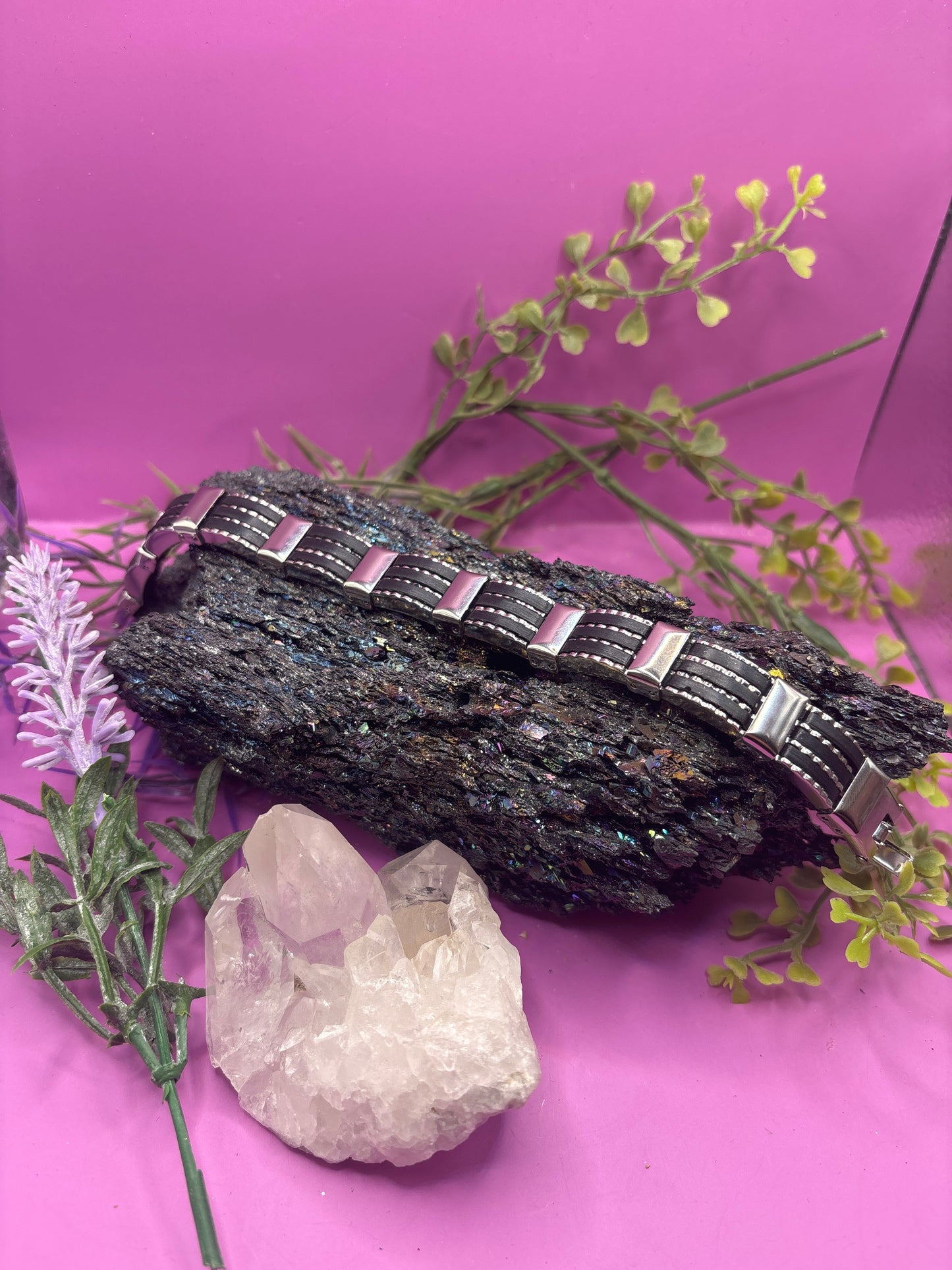 Edelstahl Armband mit Kunstleder Design
