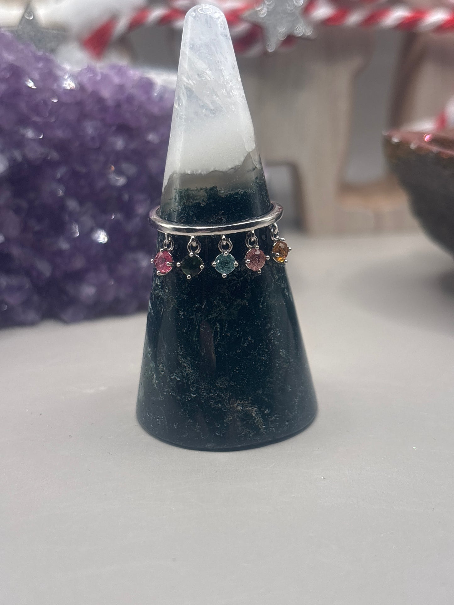 Bunter Turmalin hängender Stein Ring