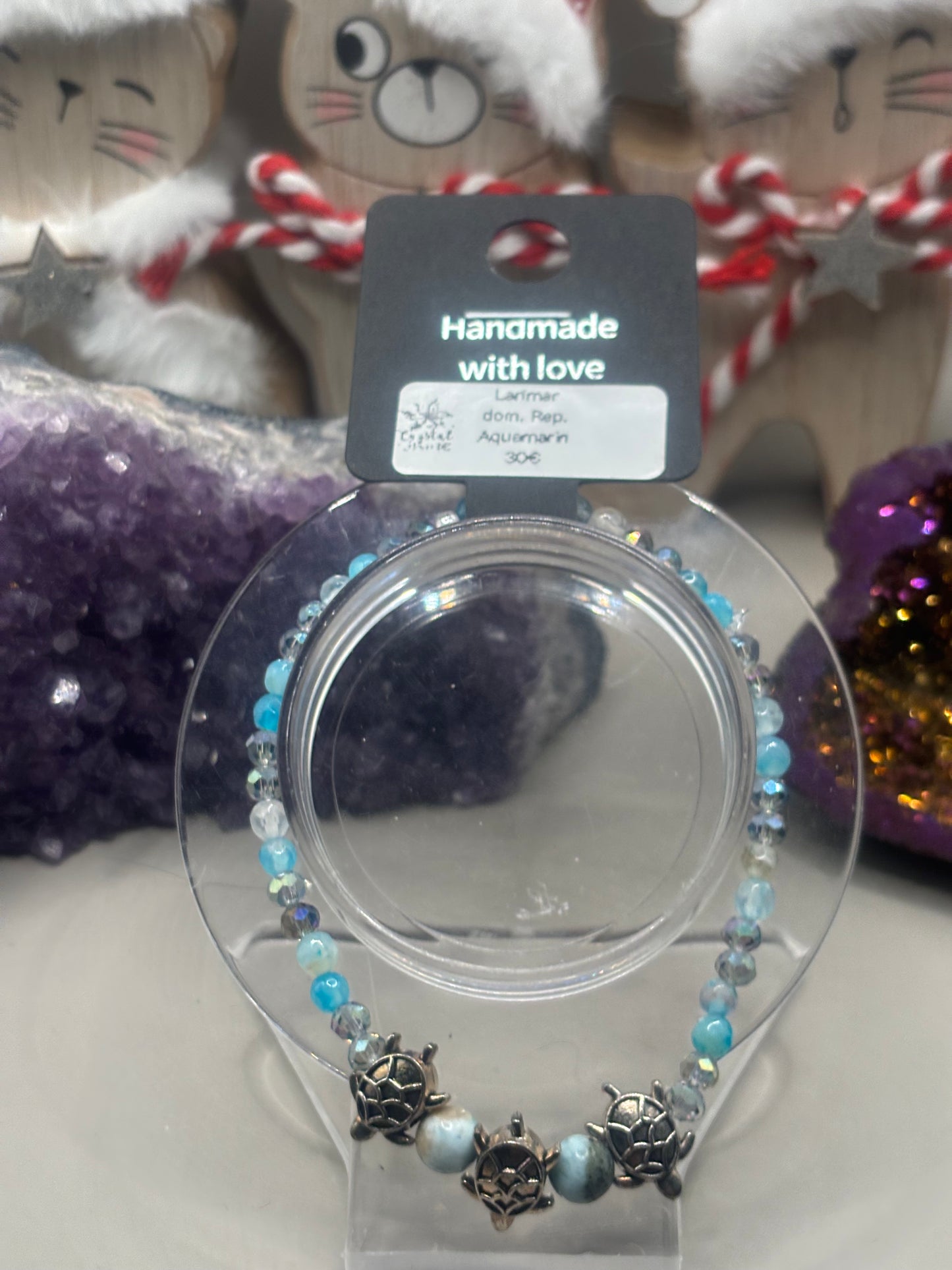 Larimar mit Aquamarin und Schildkröten Charm Armband Handmade