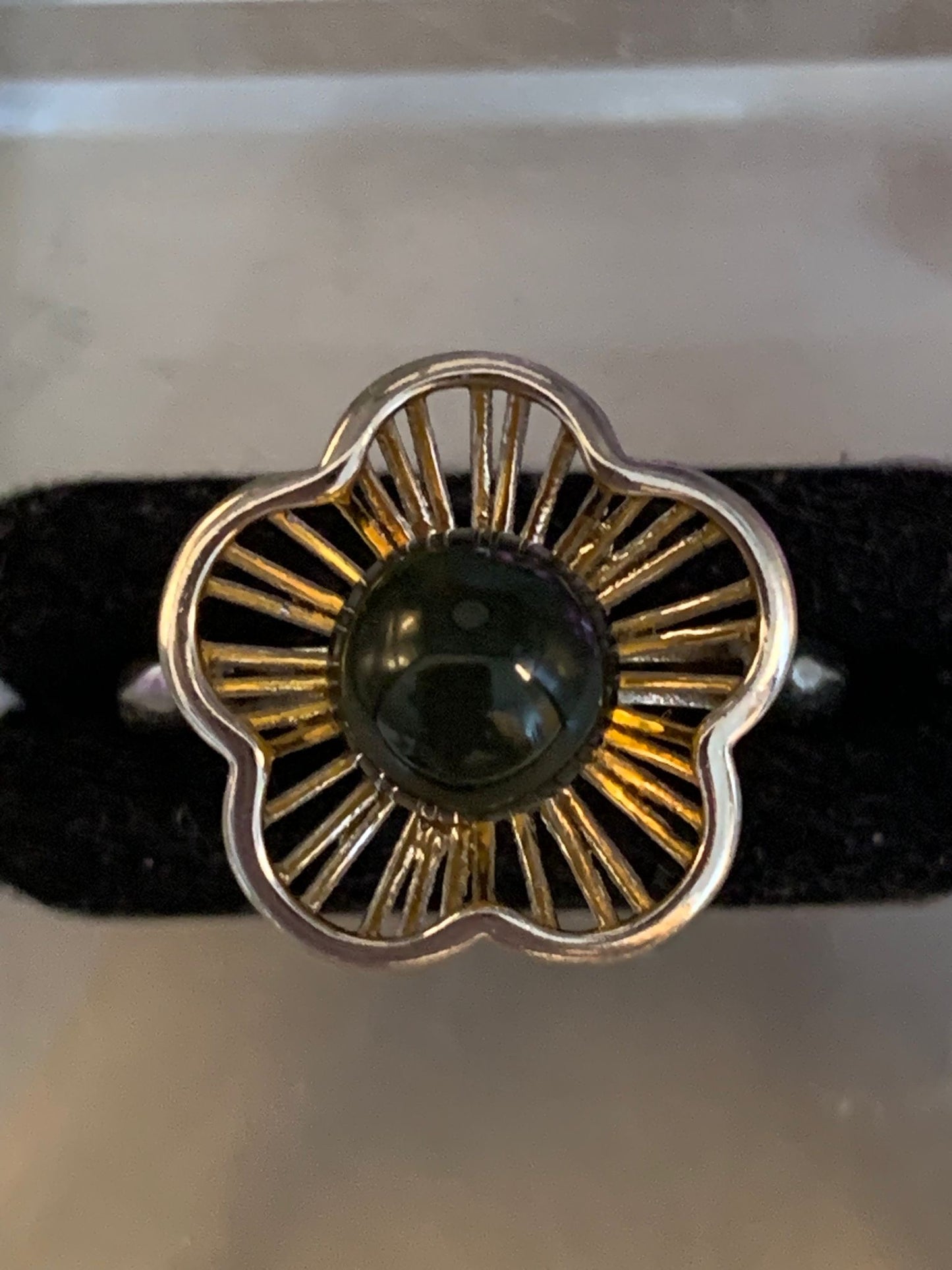 Blauer Bernstein Blume Kette und Ring als Set