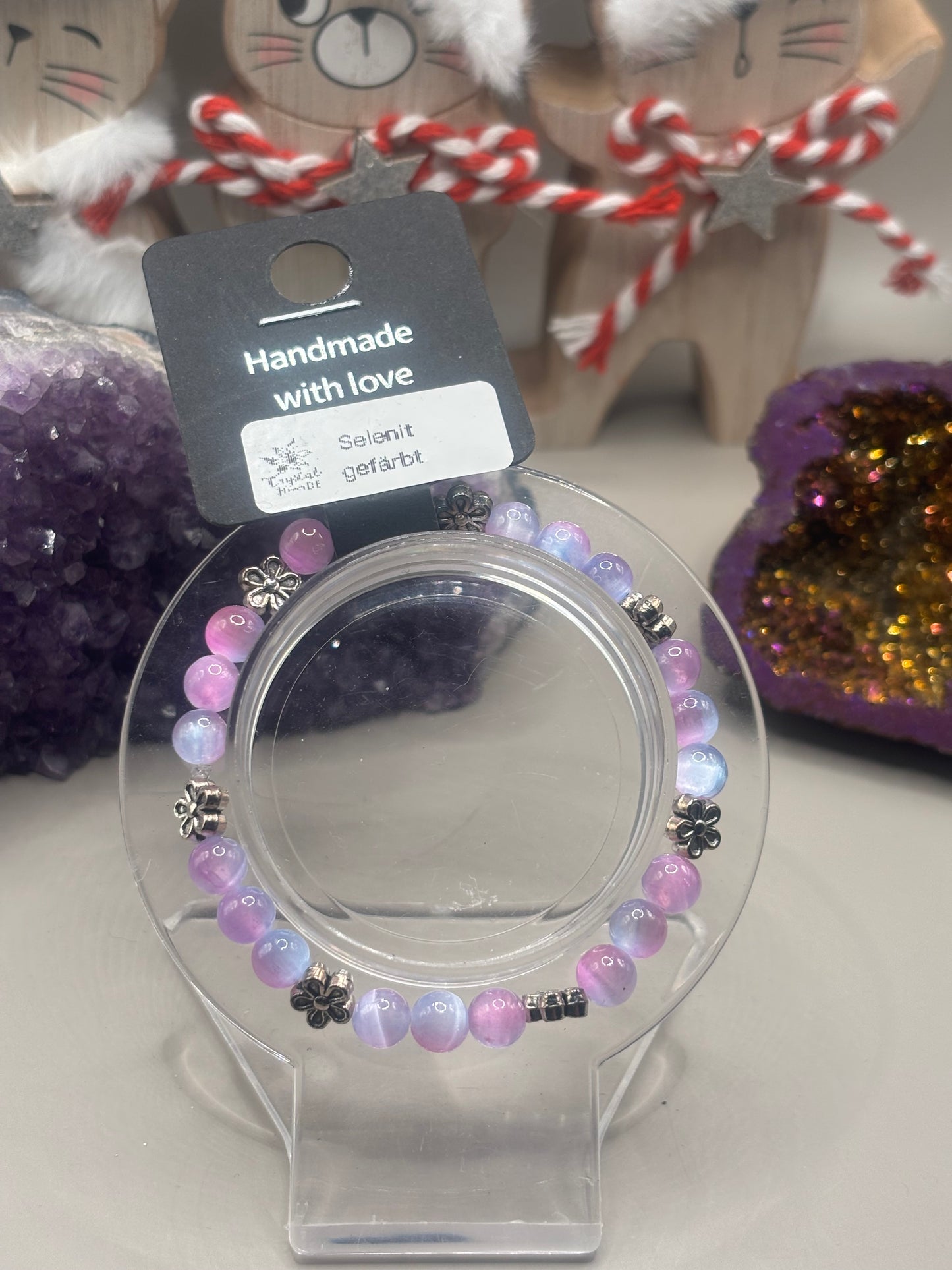 Selenit mit Blumen Charms Armband Handmade
