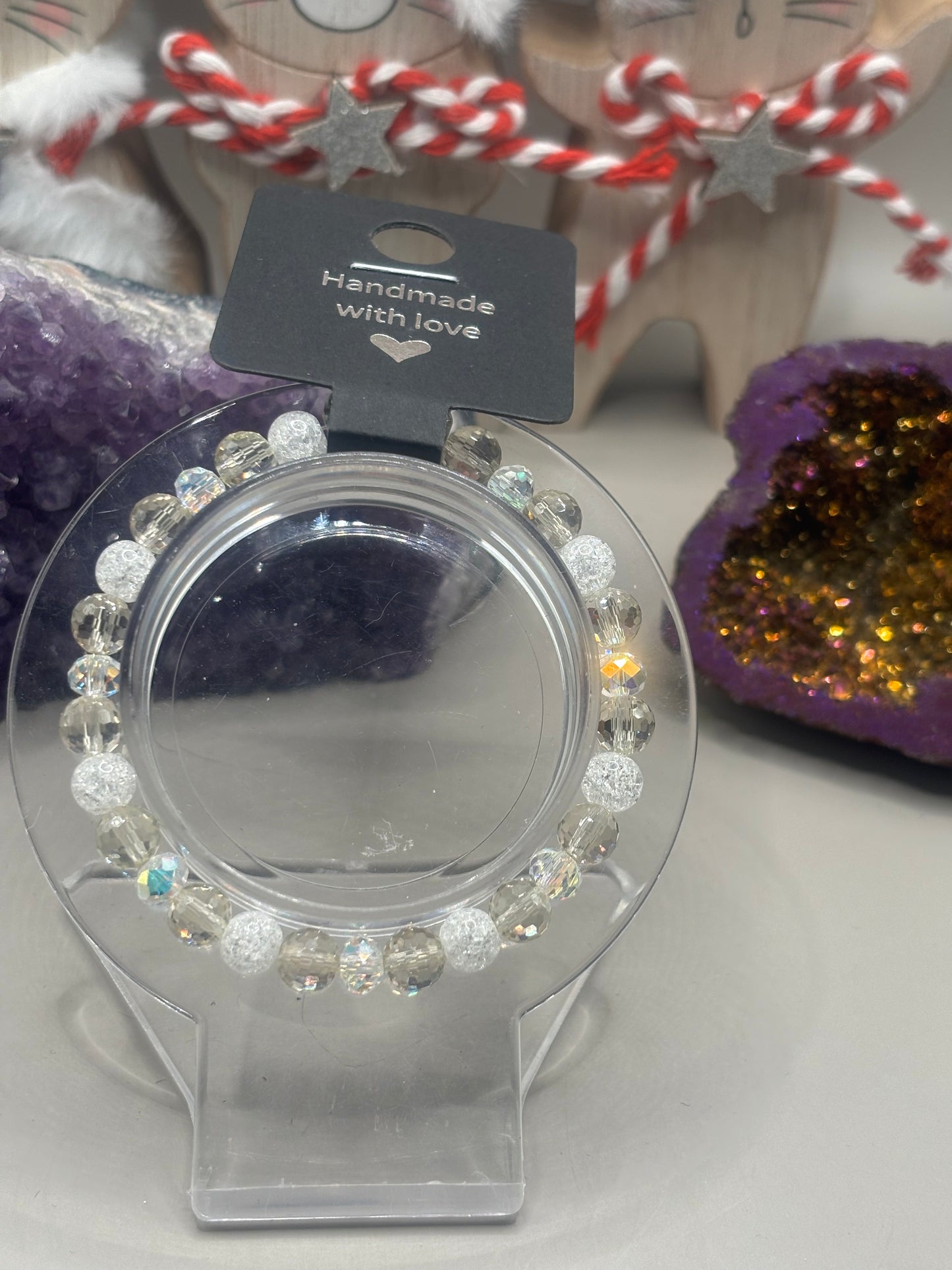 Bergkristall und gebrochener Quarz Armband Handmade