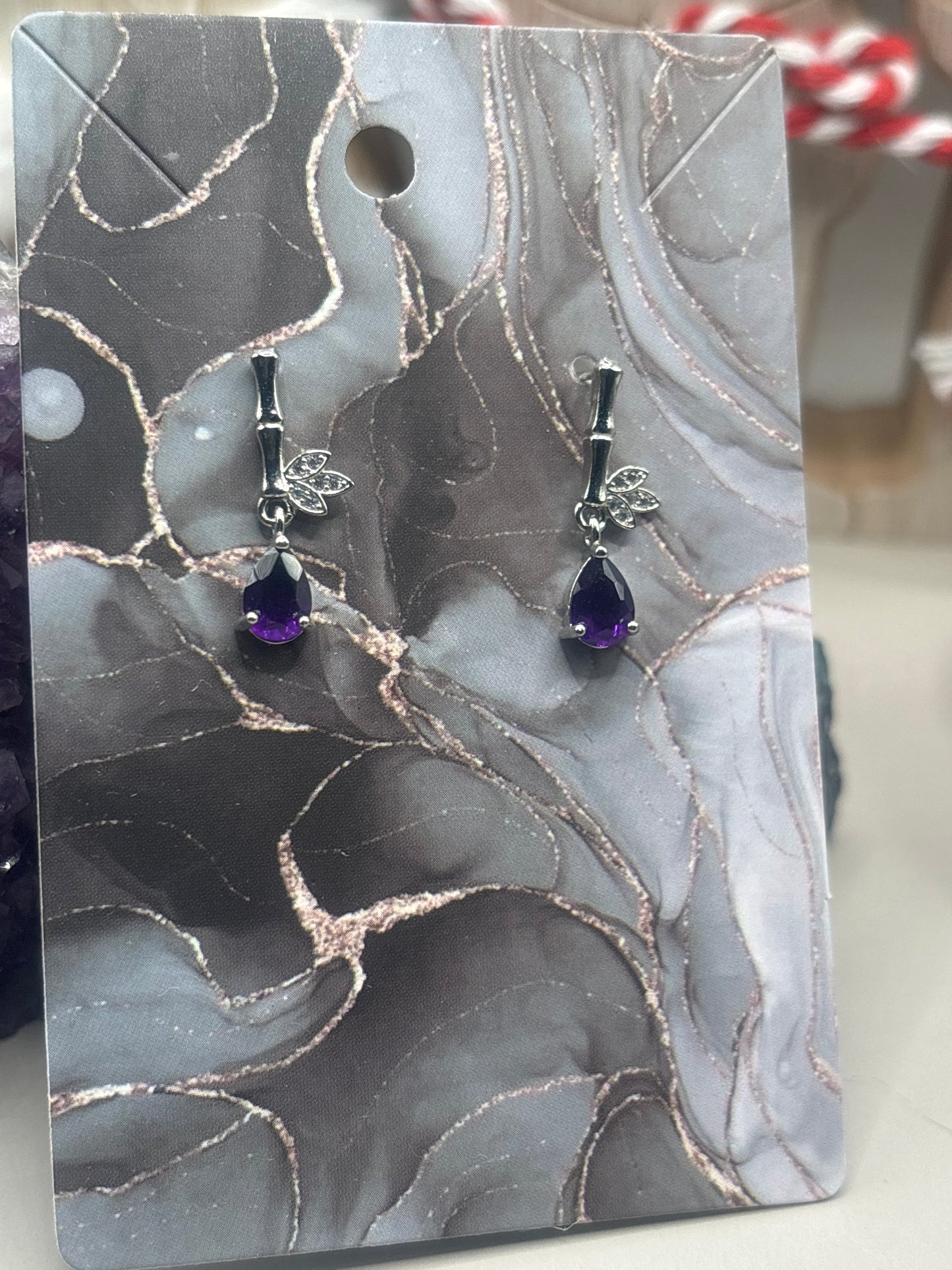 Amethyst im Bambus Design hängende Ohrringe