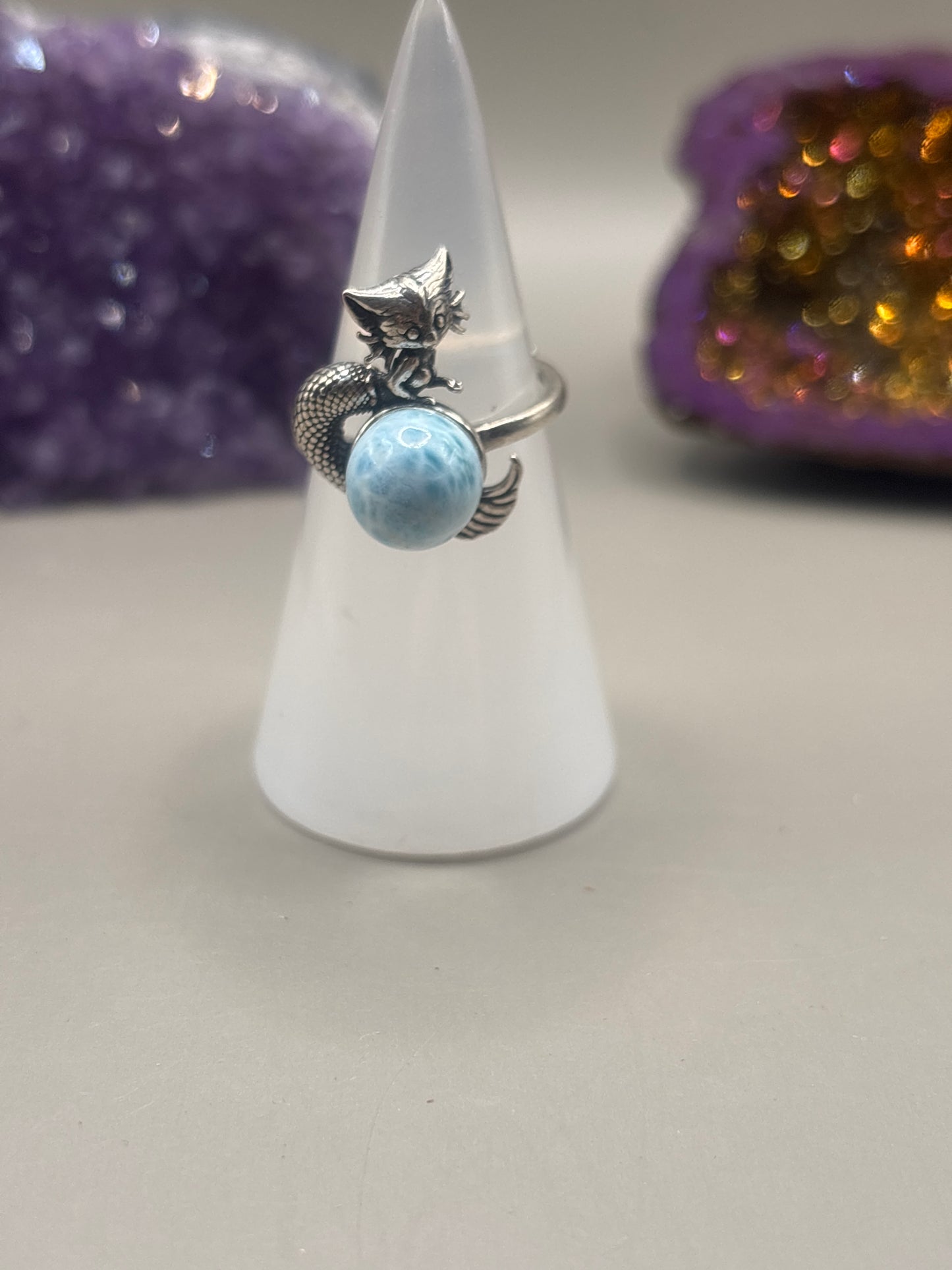 Larimar Katze mit  Flosse Ring