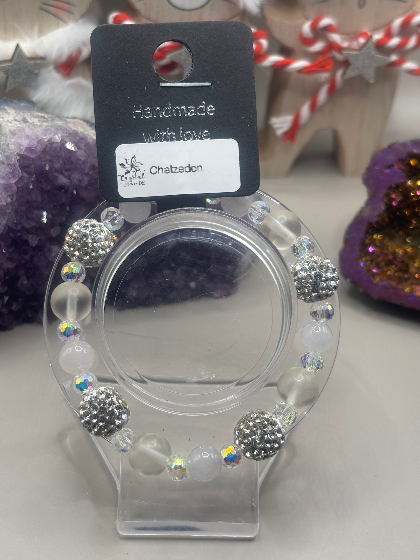 Chalzedon mit Glitzerperlen Armband Handmade