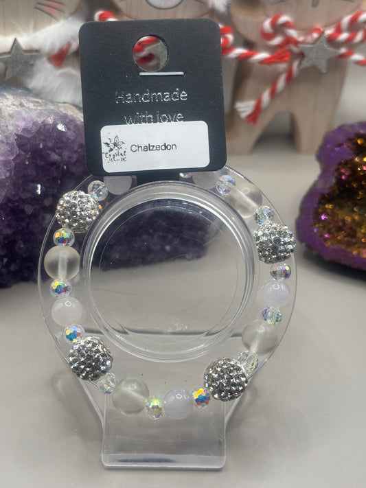 Chalzedon mit Glitzerperlen Armband Handmade