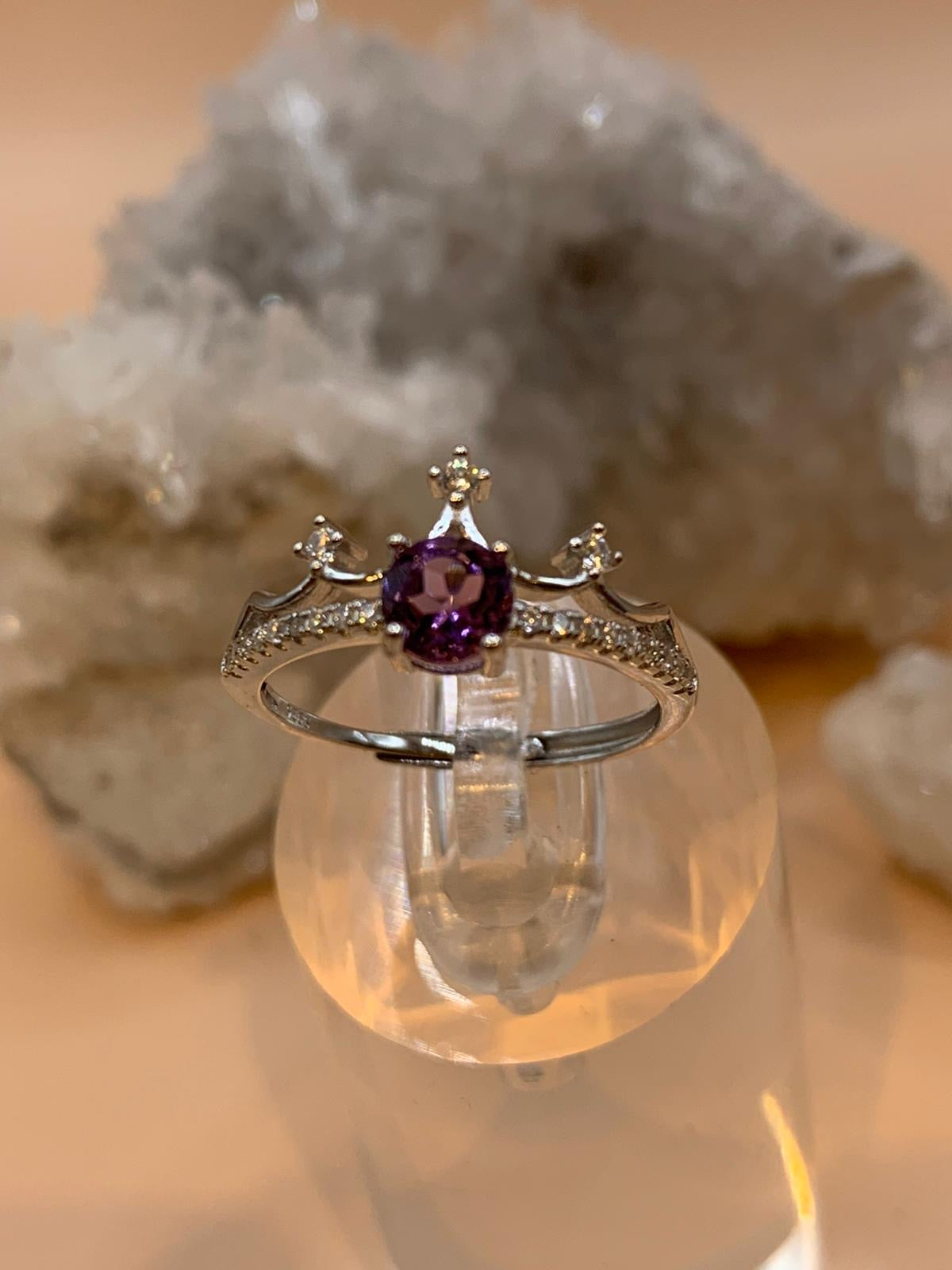 Amethyst mit Zirkon Krone Ring