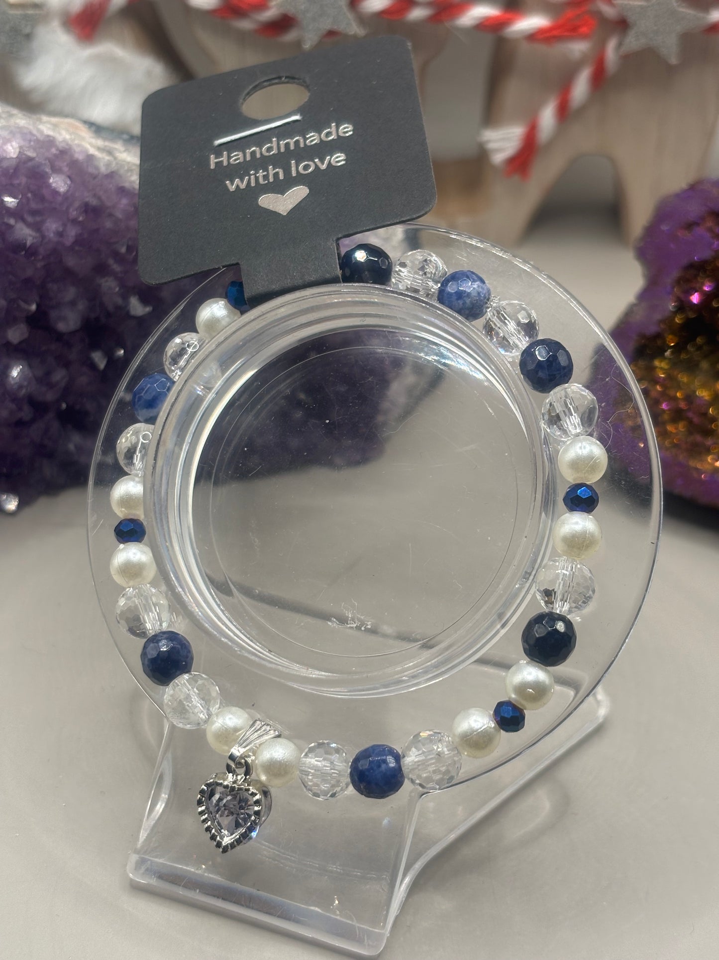 Sodalith mit Bergkristall Armband Handmade