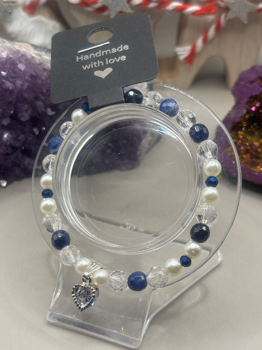 Sodalith mit Bergkristall Armband Handmade