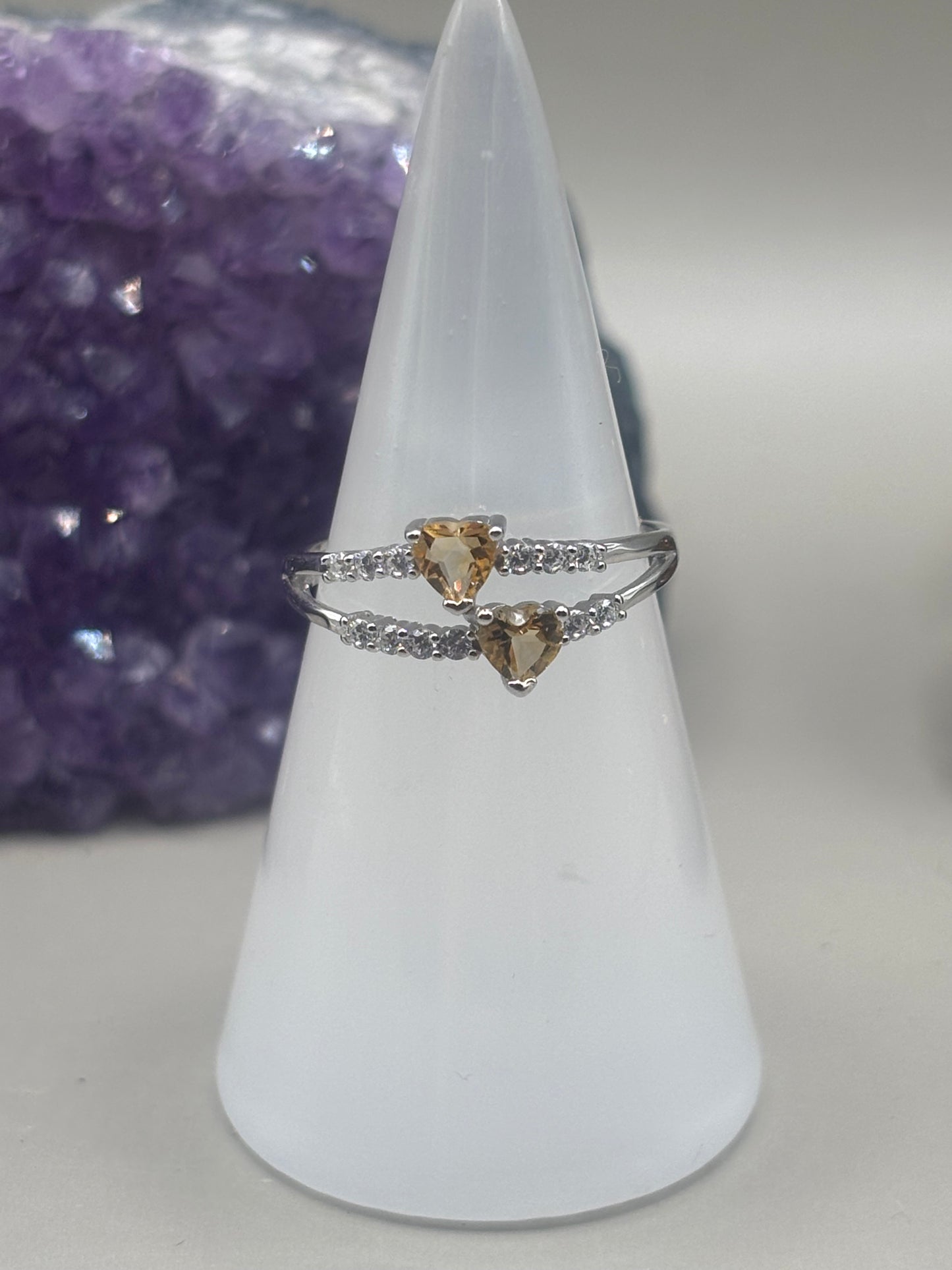 Citrin doppelte schiene Ring mit Herz