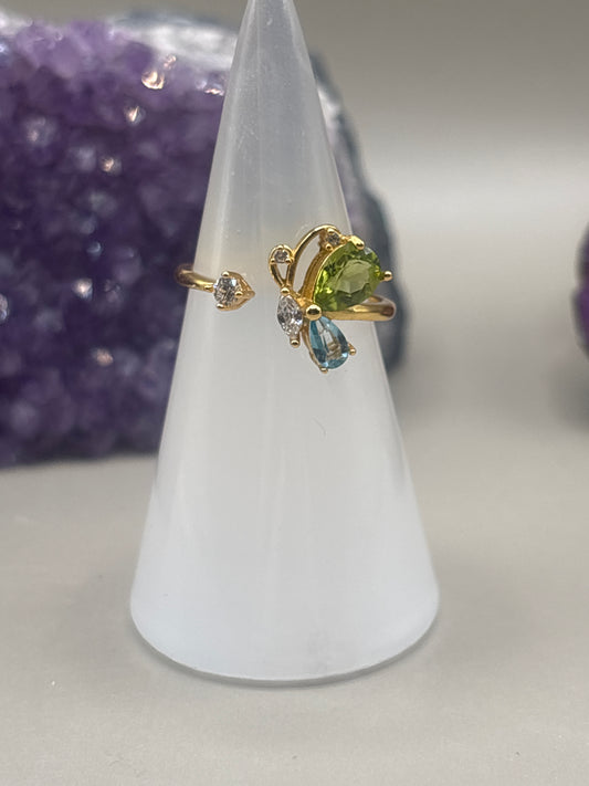 Topas, Peridot und Moissanit Schmetterling Ring