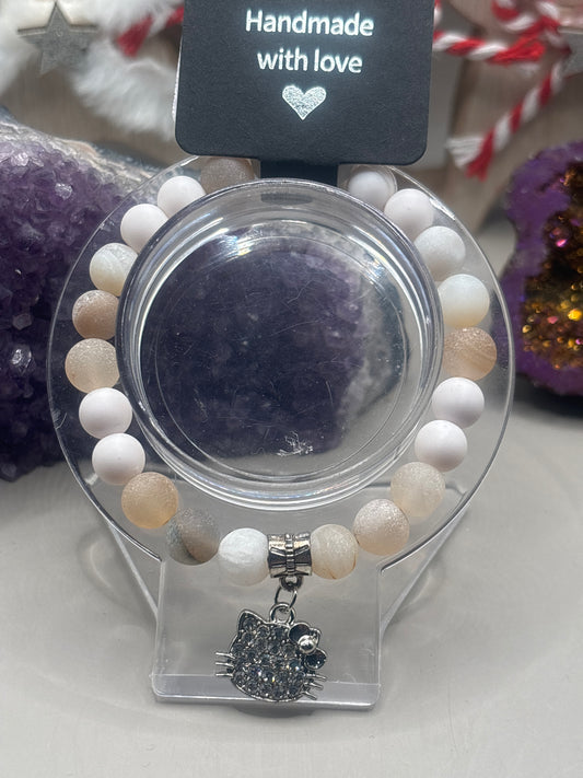 Geeister Achat mit Katzenkopf Armband Handmade