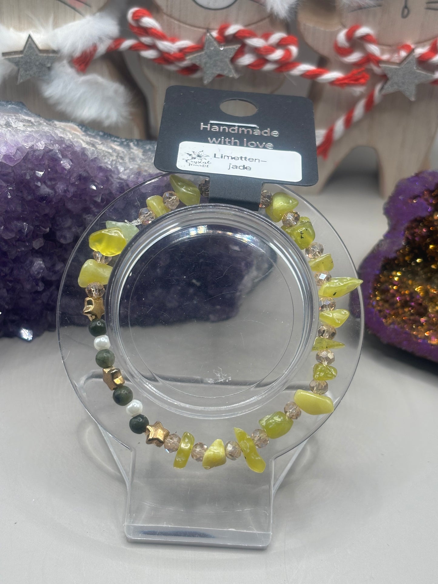 Limettenjade mit Serpentin Splitterarmband Handmade