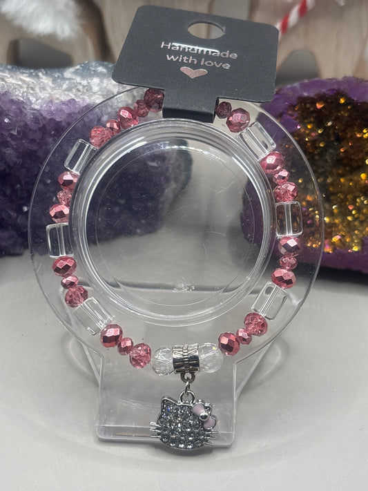 Bergkristall mit Katzenkopf Armband Handmade