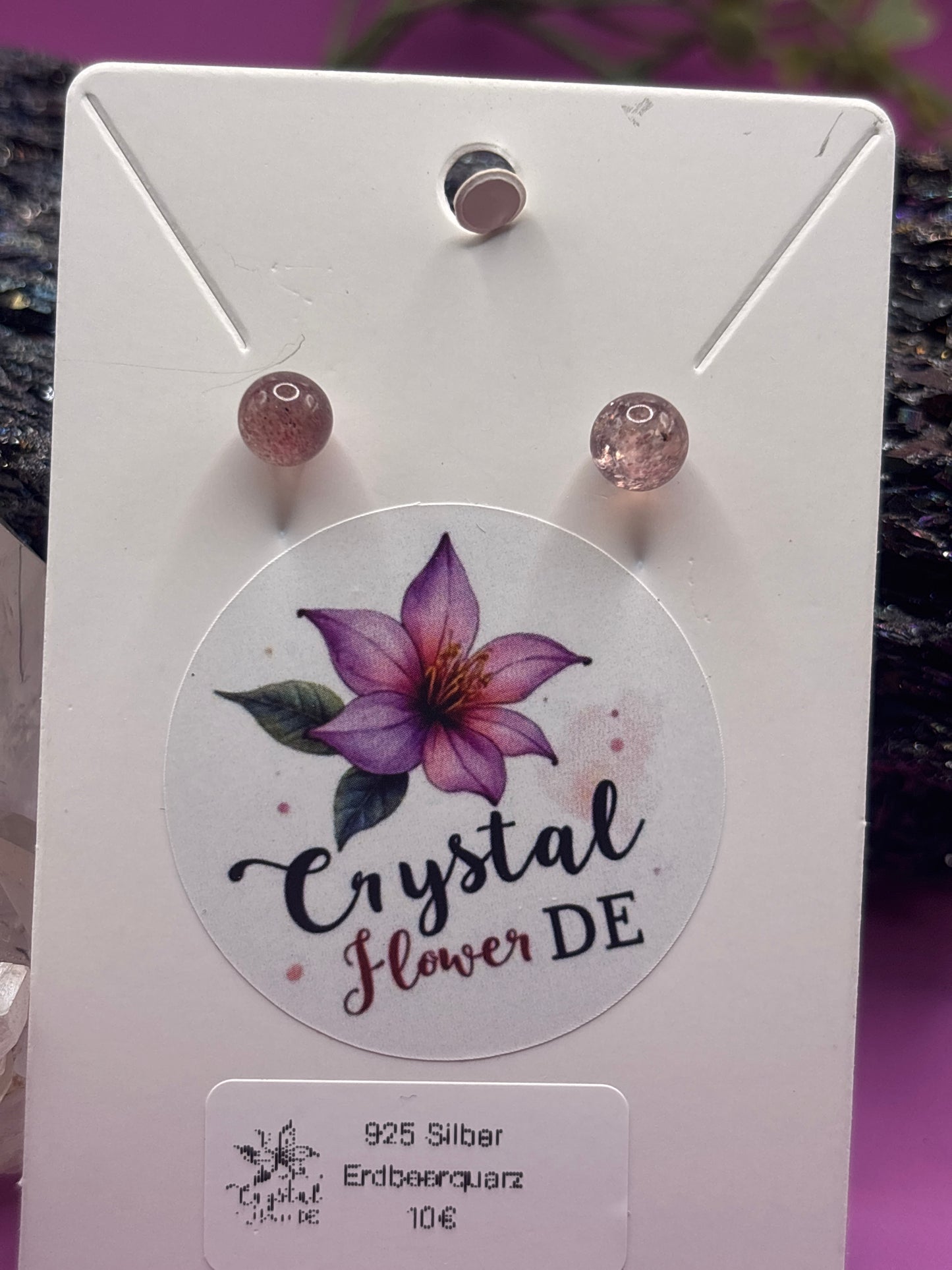 Erdbeerquarz Kugel Ohrstecker