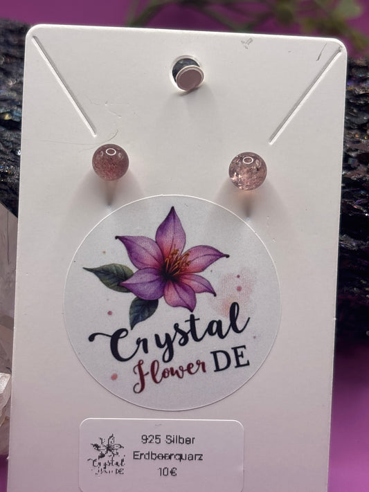 Erdbeerquarz Kugel Ohrstecker
