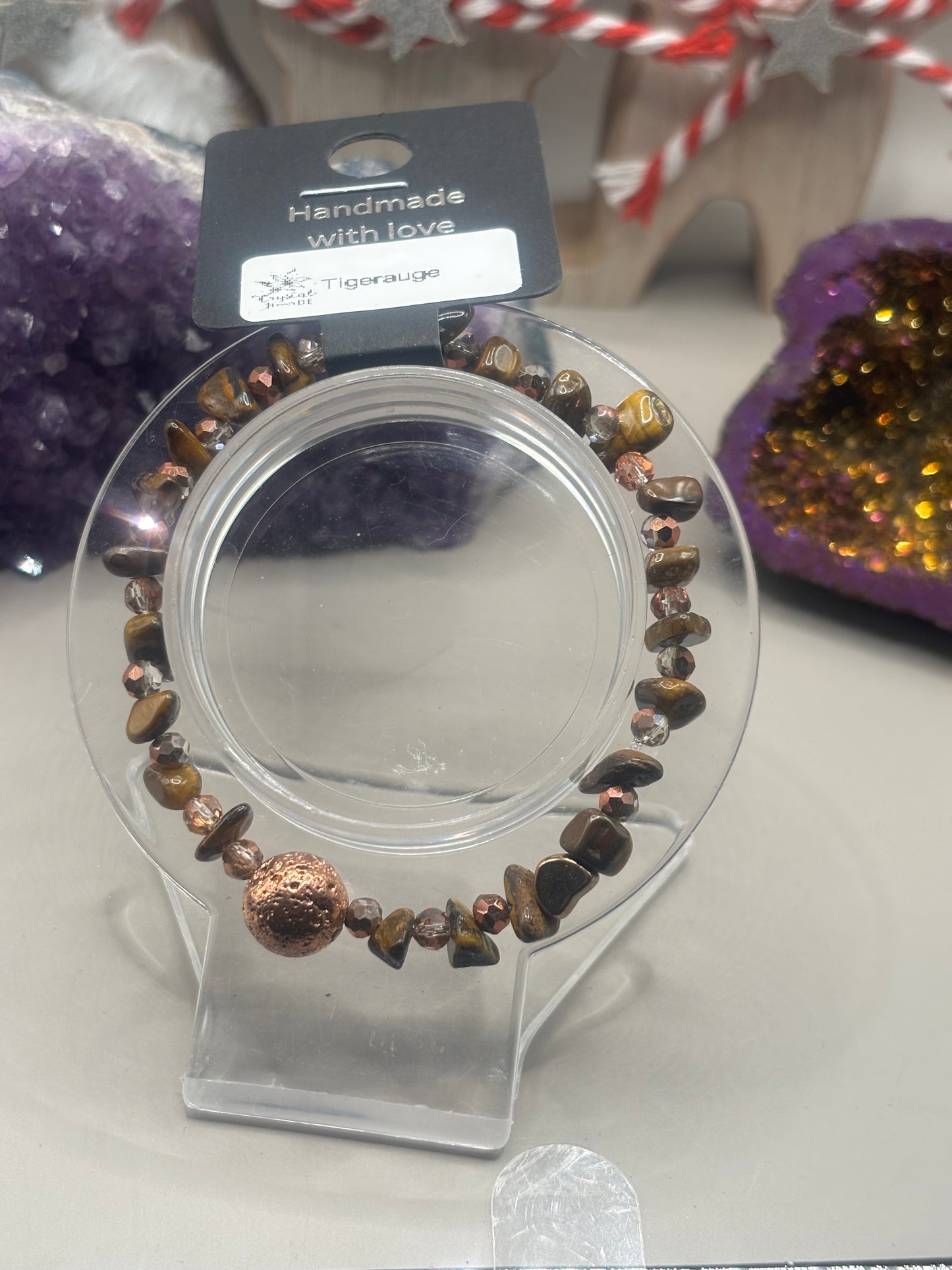 Tigerauge mit Lavaperle Splitterarmband Handmade