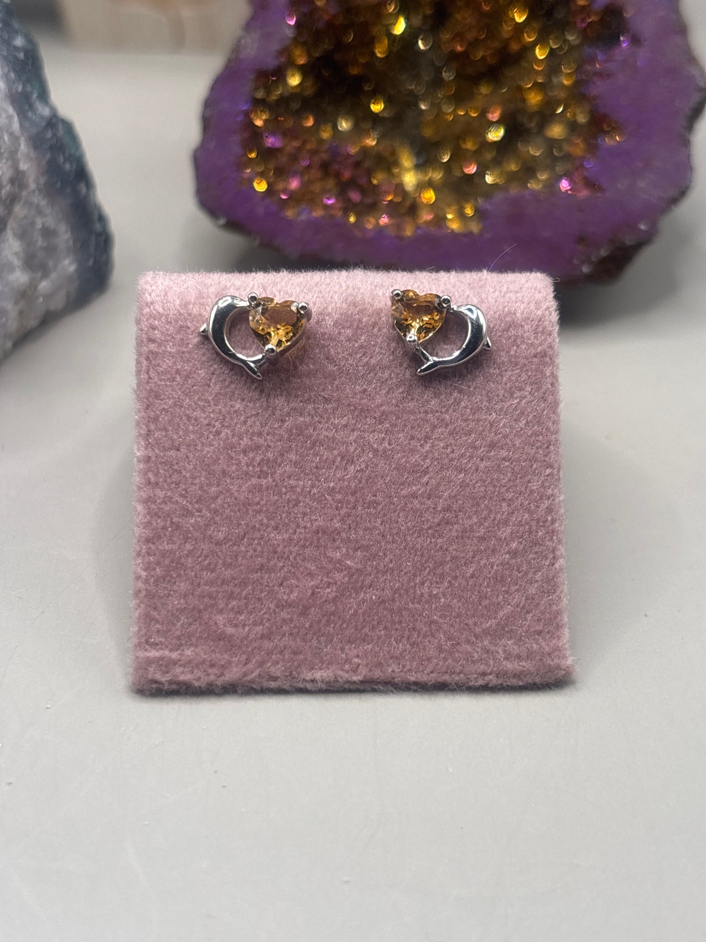 Citrin mit Herz und Delphin Ohrstecker