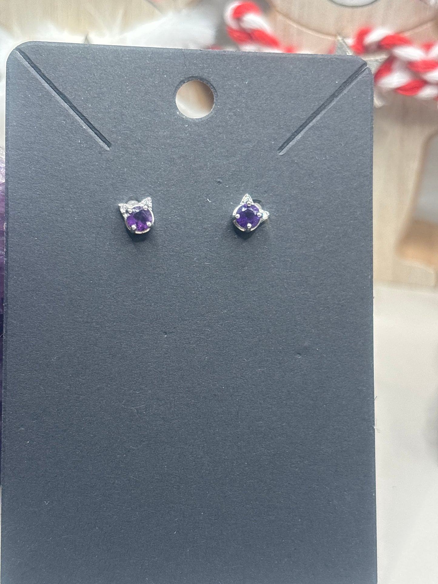Amethyst Katzenkopf Ohrstecker