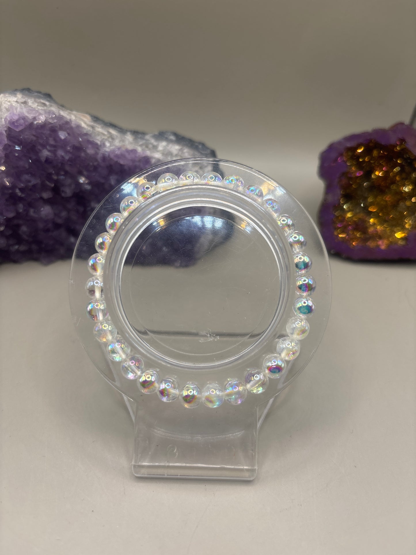 Bergkristall mit Aura Perlenarmband