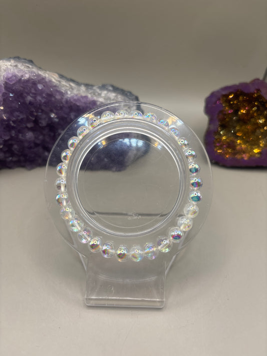 Bergkristall mit Aura Perlenarmband