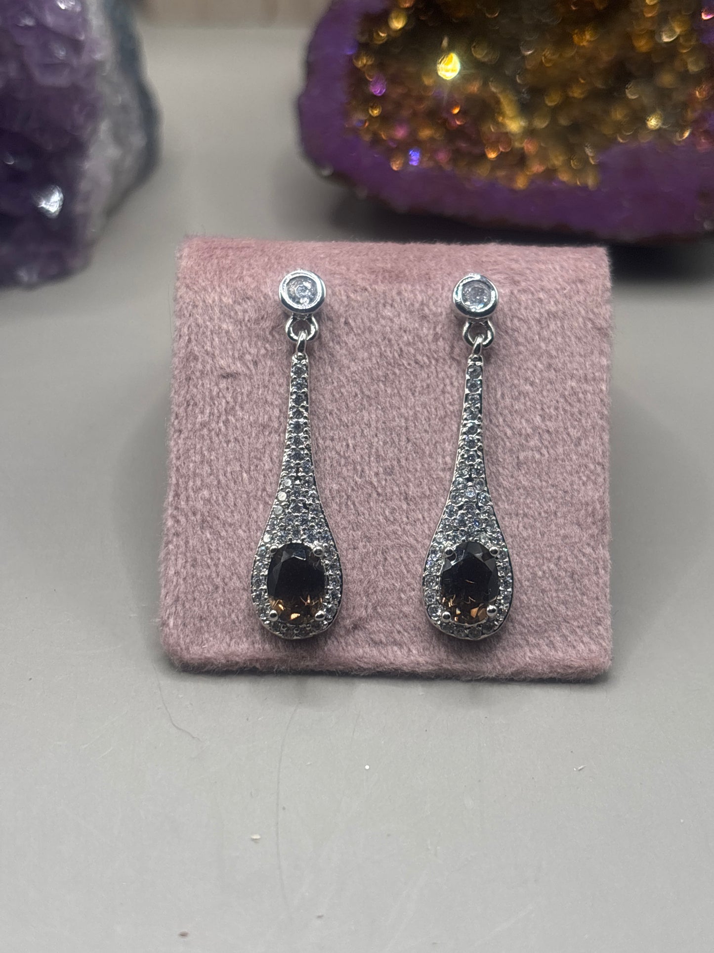 Rauchquarz klassische hängende Ohrringe