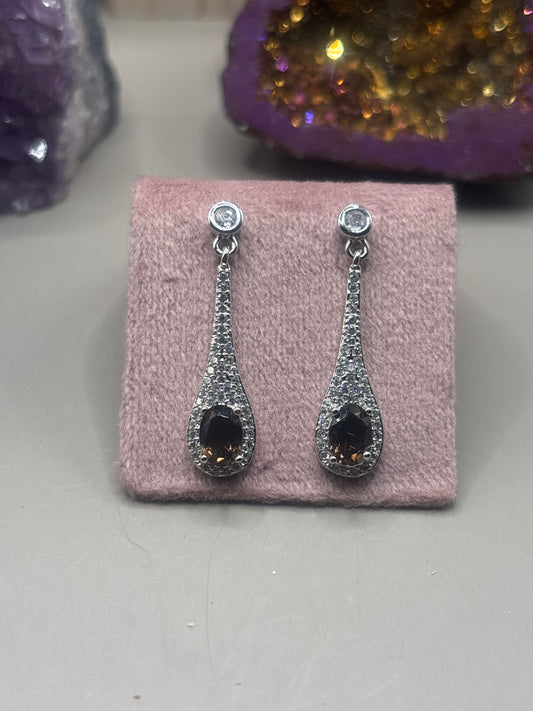 Rauchquarz klassische hängende Ohrringe