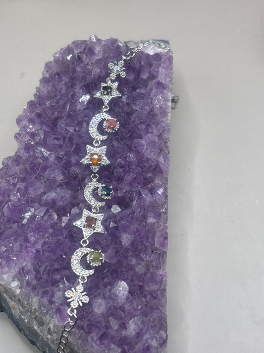 Bunter Turmalin Mond und Sterne Armband