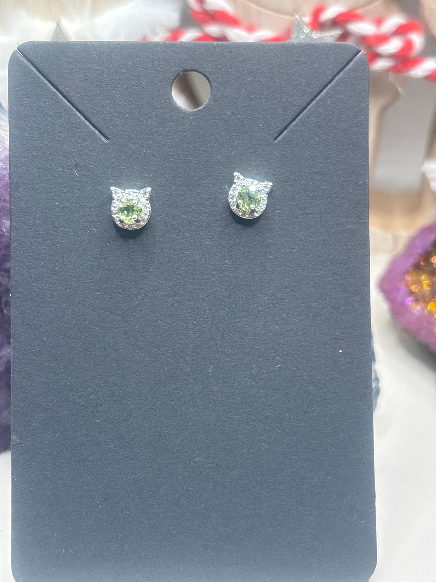 Epidot Katzenkopf Ohrstecker