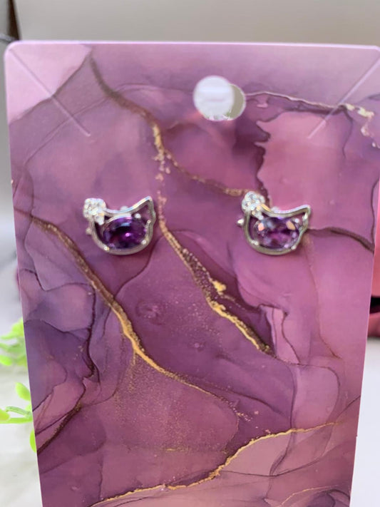 Amethyst Katzenkopfdesign mit Schleife und Zirkonia Ohrstecker