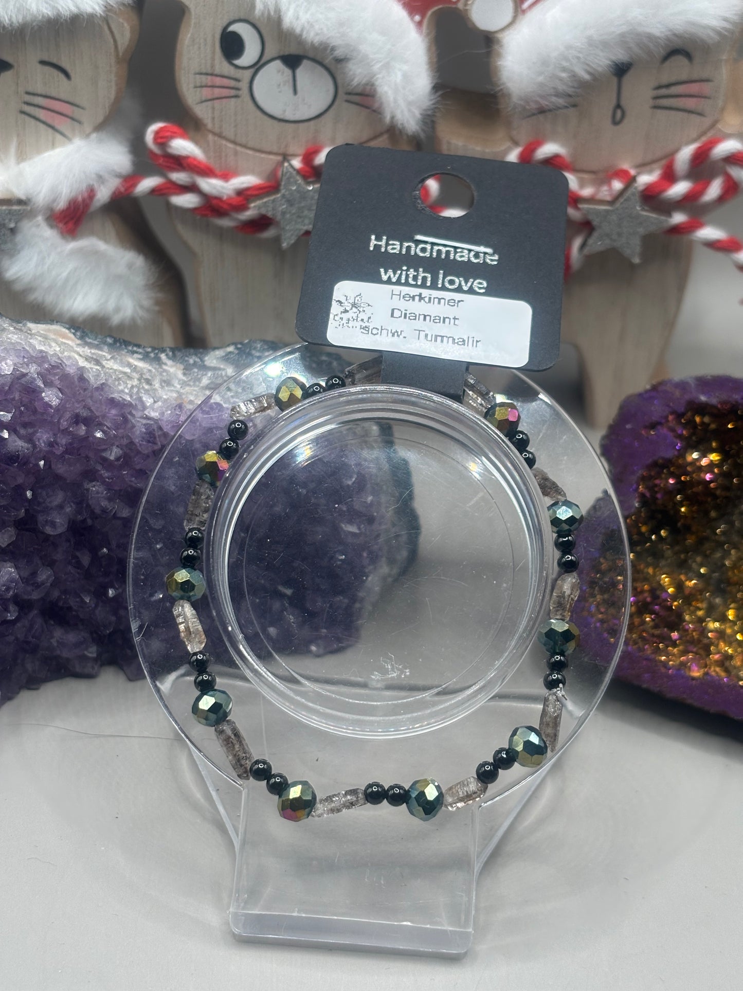 Herkimer Diamant mit schwarzem Turmalin Armband Handmade