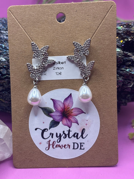 Schmetterlinge mit Perle und Zirkon