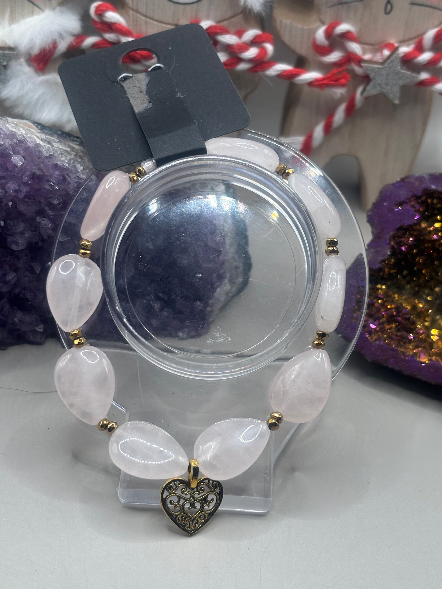 Rosenquarz mit Hämatit Armband Handmade