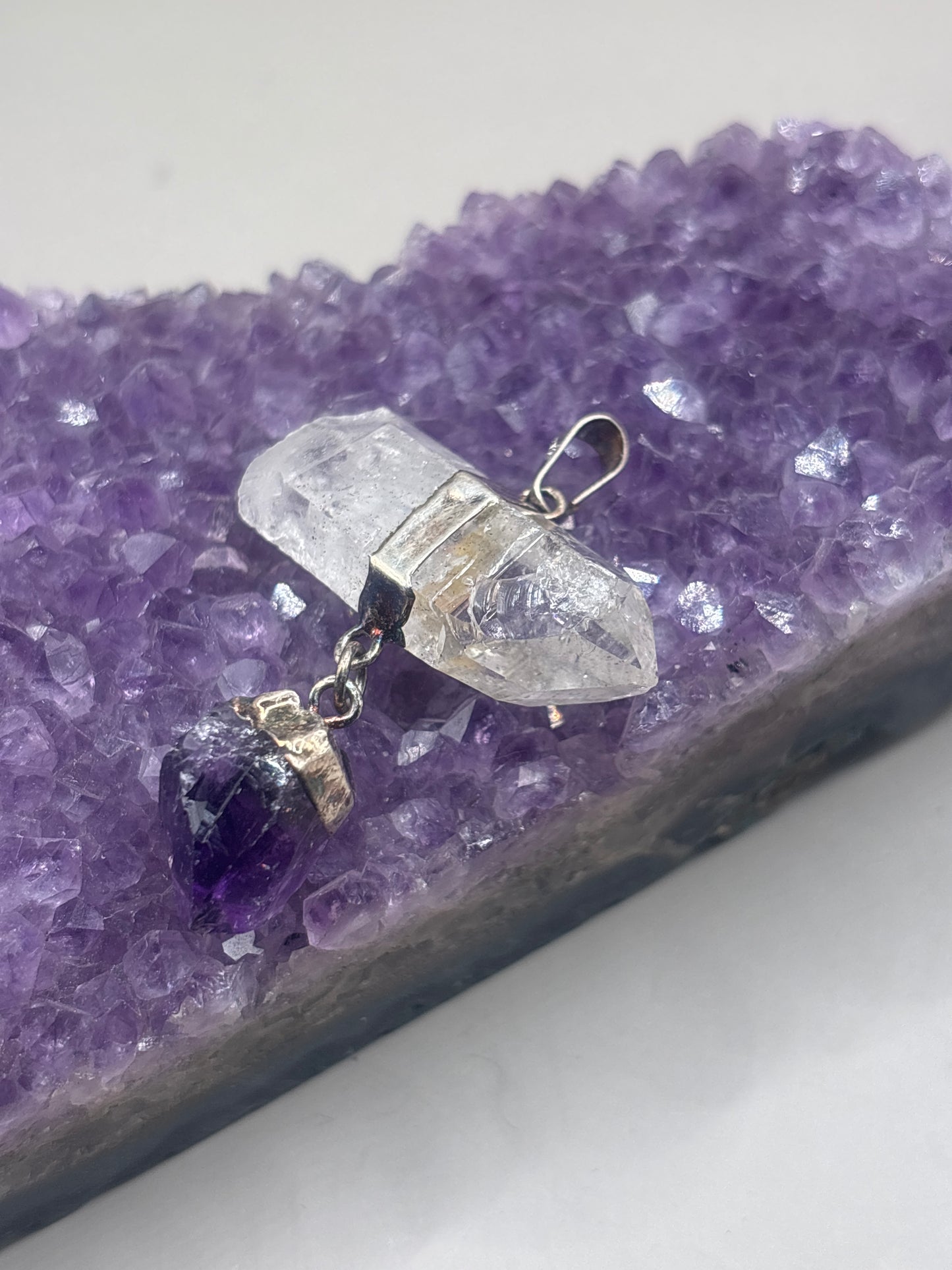 Bergkristall und Amethyst Rohstück Anhänger