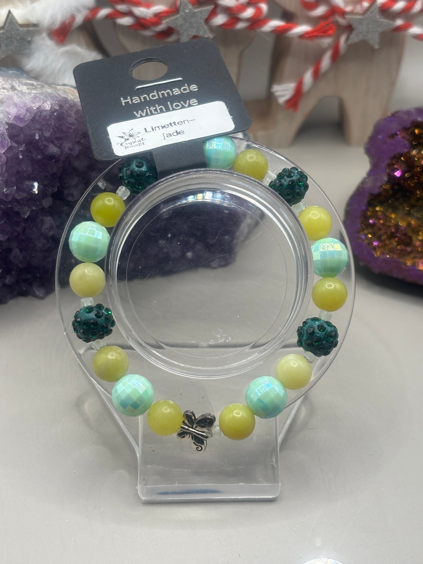 Limettenjade mit Schmetterling Charm Armband Handmade